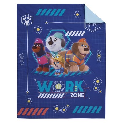 Navy and Aqua Reversible Pupstruction Toddler Bedding Set