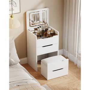 Gulches 60cm 3-in-1 Vanity Desk - Flip Top Mirror, Glass Desktop, 3 Drawers, Cushioned Stool, Bedroom Dressing Table (Back to School) - 1 of 4