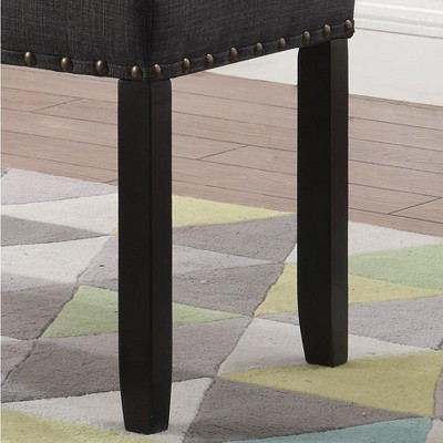 Elegant Grey Linen and Cotton Dining Bench with Nailhead Trim