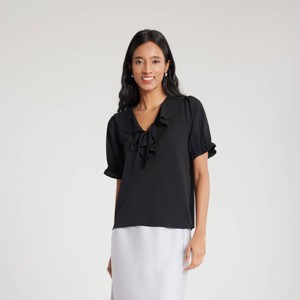 Women's Ruffled Neck Tie-Front Blouse - A New Day™ - 1 of 4