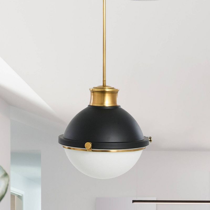 Robert Stevenson Lighting Cameron 2-Tone Metal and Frosted Glass Ceiling Light Matte Black and Natural Brass, 4 of 8