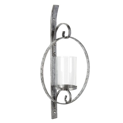 Kate And Laurel Doria Round Metal Wall Sconce, 12x22, Silver : Target