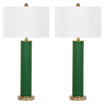 (Set of 2) 31.5" Ollie Faux Woven Leather Table Lamp (Includes CFL Light Bulb) Dark Green - Safavieh