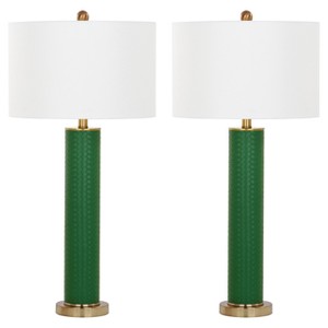 Ollie Dark Green Faux Woven Leather Table Lamp Set of 2 - Safavieh