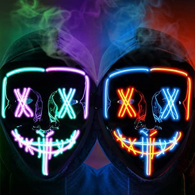 GustoWave [2PACK] Halloween Led Mask Light Up Scary Mask Purge Mask with 3 Lighting Modes for Halloween Cosplay Costume,Blue/Red + Green/Purple