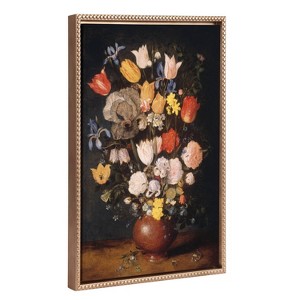 18"x24" Sylvie Beaded Bouquet of Flowers in Vase Framed Canvas by The Art Institute of Chicago Gold - Kate & Laurel All Things Decor - 1 of 4