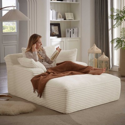 AENKYO Oversized Corduroy Sleeper Sofa Bed & Cloud Lounge Chair,2 Pillows | Boneless Upholstered Chaise for Living Room