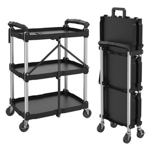 Huxxion 3 Tier Foldable Service Cart with Wheels, Rolling Collapsible ...