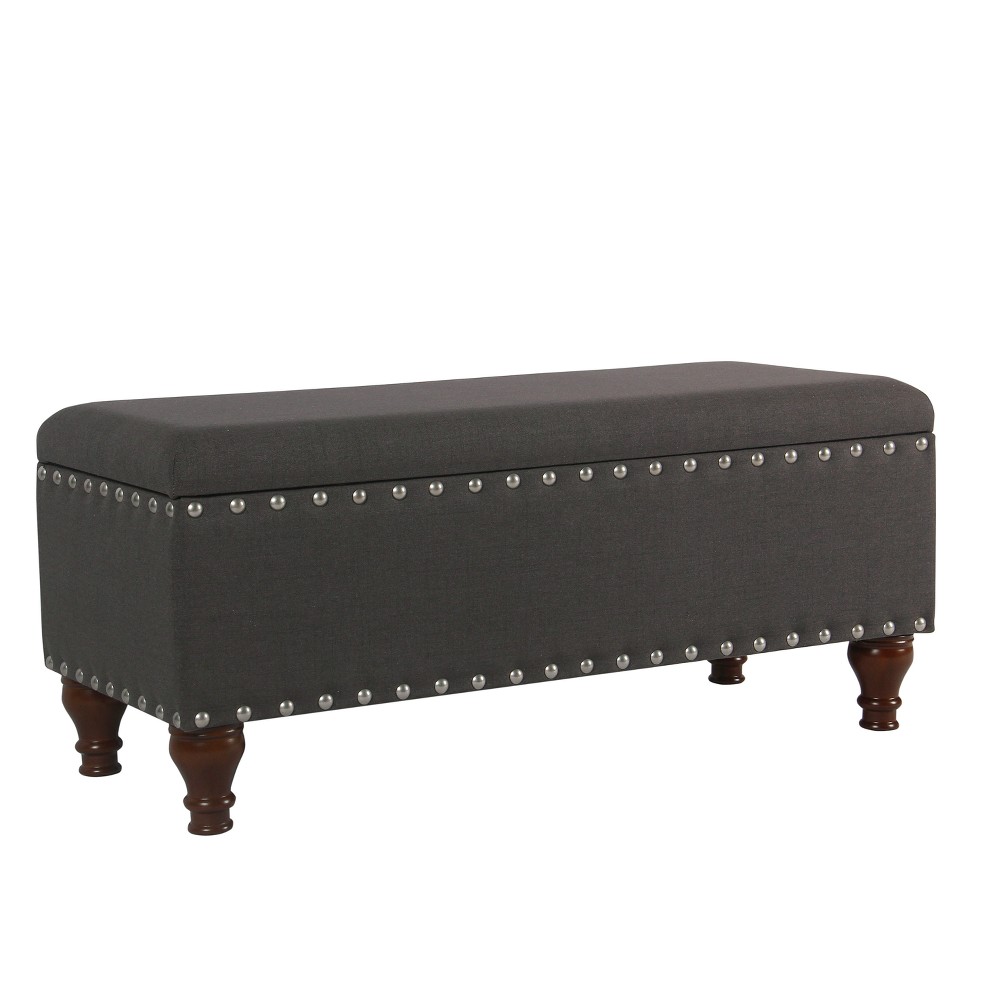 Photos - Chair Large Storage Bench with Nailhead Trim Charcoal Gray - HomePop