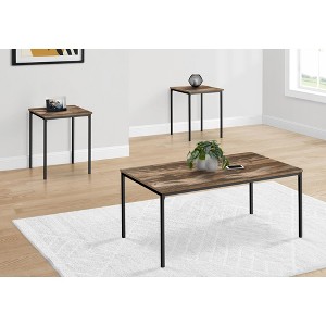 Monarch Specialties Table Set 3pcs Set Coffee End Black Metal Brown Reclaimed Laminate Contemporary Modern - 1 of 4