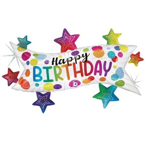 LoonBalloon 37 Inch Starry Banner Birthday Medium Shape Balloon - Holographic & Festive - 1 of 1