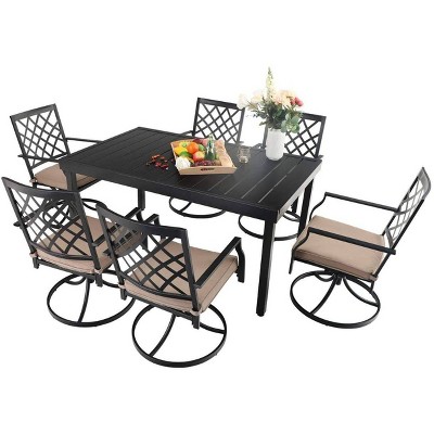 7PC Metal Dining Set with Expandable Dining Table & 6 Swivel Chairs - Captiva Designs