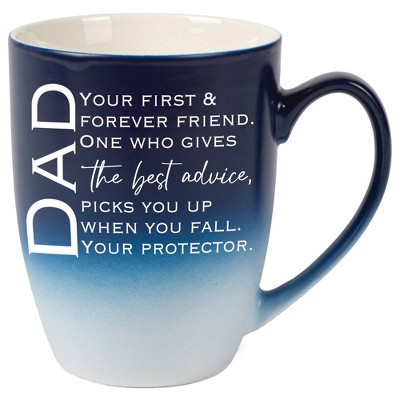 Dad: Your First & Forever Friend Gives Best Advice Two Toned Matte Blue White 12 ounce Ceramic Stoneware Coffee Cup Mug