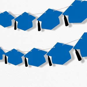 Big Dot of Happiness Blue Graduation Cap Garland Banner, High School or Elementary Graduate Photo Backdrop, 10 Feet of Cord, 15 Hats with Tassels - 1 of 4