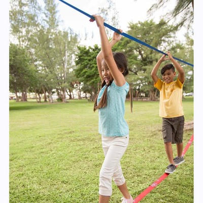 HearthSong - 50'L Slackline Balancing Training Line Challenge for Kids with Carrying Bag