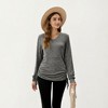 Anna-Kaci Women's Long Sleeve V-Neck Top with Side Drawstring Ruched Hem - 2 of 4
