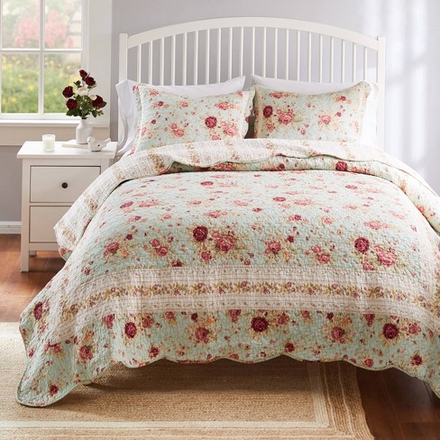 3pc King/california King Antique Rose Quilt Bedding Set Blue - Greenland  Home Fashions : Target