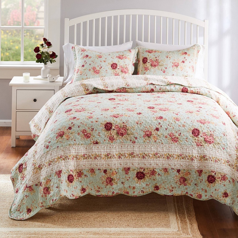 Photos - Bed Linen 2pc Twin Antique Rose Quilt Bedding Set Blue - Greenland Home Fashions