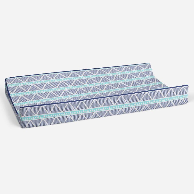 Bacati - Liam Aqua/Navy Large Triangles Quilted Muslin Changing Pad Cover, 3 of 10