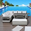 5-Piece Outdoor Rattan Sectional Sofa Set with Extendable Side Tables, Dining Table & Washable Cushions – Seats 7, Durable & Comfortable - 2 of 4