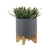 Gulches Set of 2 Planters with Wooden Stand, Matte Gray, 7.75x7.75x10.5" & 10x10x12" - 4 of 4