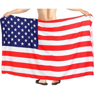 LA LEELA Men's Summer Patriotic 4th of July USA Flag Swimwear Sarong Swim Trunk Beach Wrap One Size Crimson Stars and Stripes - 1 of 3
