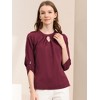 INSPIRE CHIC Women's Work Office Keyhole Pleated Front Ruched 3/4 Sleeve Chiffon Blouse - 3 of 4