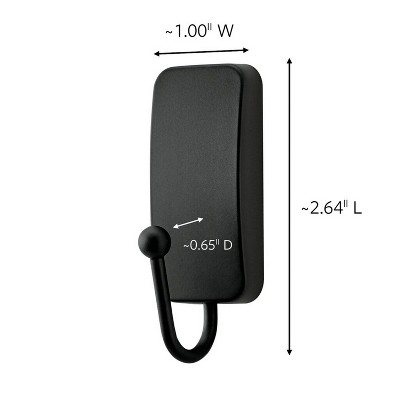 Small Matte Black Plastic and Metal Adhesive Hooks, 2-Pack