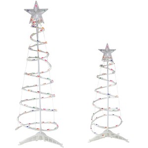 Northlight Set of 2 Lighted Multi-Color Outdoor Spiral Christmas Cone Trees 4', 6' - 1 of 4