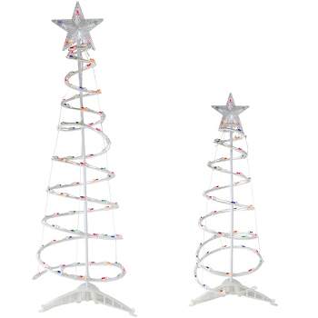 Northlight Set of 2 Lighted Multi-Color Outdoor Spiral Christmas Cone Trees 4', 6'