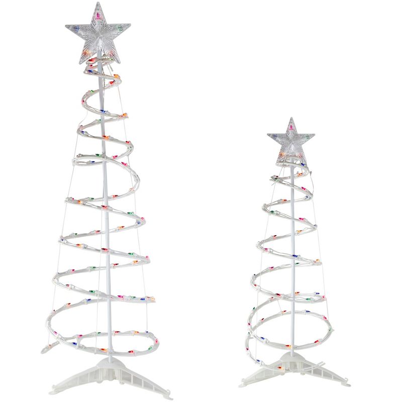 Northlight Set of 2 Lighted Multi-Color Outdoor Spiral Christmas Cone Trees 4', 6', 1 of 9