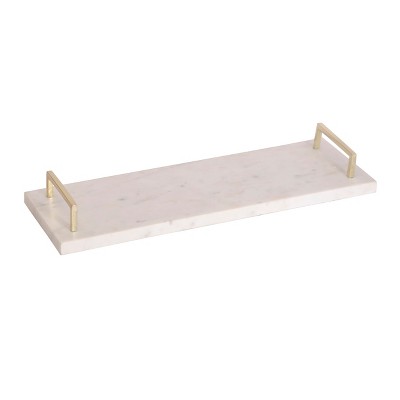 VIP Marble 18 in. White Rectangular Tray with Handles