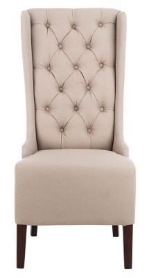 High Back Beige Linen Upholstered Wood Side Chair