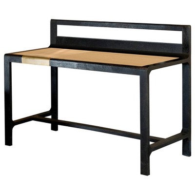 Metal Writing Desk with Lift Top Storage Brass/Black - Benzara