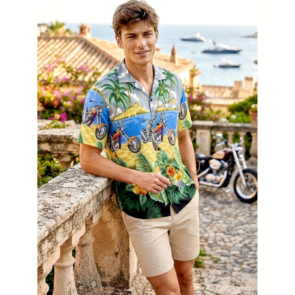 LA LEELA Men's Hawaiian Shirt Casual Button Down 5X-Large Motor Ride Grey - thumbnail 5