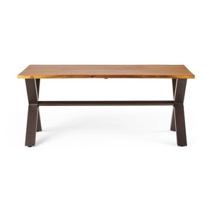 Christopher Knight Home Sunny Outdoor Rectangular Acacia and Iron Dining Bench Teak/Rustic Metal - 1 of 4
