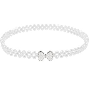 INSPIRE CHIC Women's Pearl Belt Crystal Rhinestone Retro Elastic Thin Waist Belt for Wedding Dress - 1 of 4