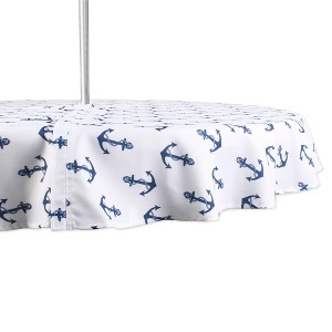 Design Imports  Anchors Print Outdoor Tablecloth With Zipper 60 Round - 1 of 4