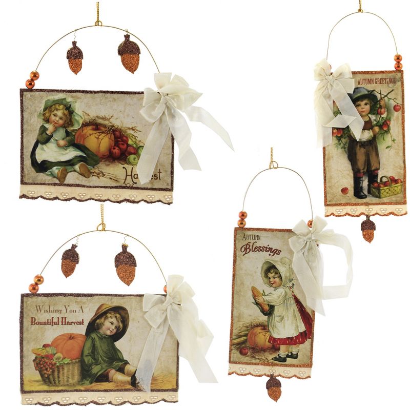 8.5 Inch Harvest Postcard Thanksgiving  Fall Tree Ornaments, 1 of 6