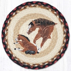 Earth Rugs Mom and Pony Round Trivet – 10" Printed Horse Design on Natural Braided Jute - 1 of 3