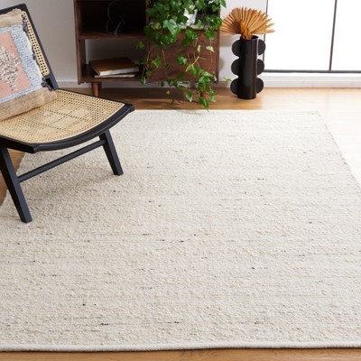 Ivory Flat Woven Square Wool Area Rug