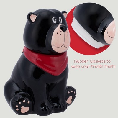100 North 10 inch Dolomite Ceramic Everyday Cookie & Candy Jar with Airtight Lid: Kitchen Canisters, Pet Treat Containers, Black Bear Handkerchief — фото 3
