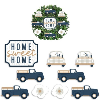 Big Dot of Happiness Vintage Blue Truck -  Navy Pickup Front Door Decorations - DIY Accessories for Wreath - 9 Pieces