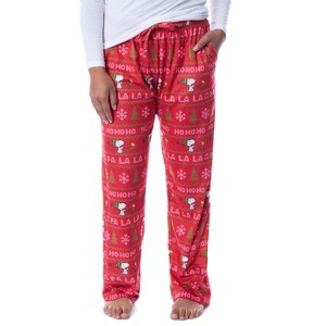 Peanuts Womens' Snoopy and Woodstock Ho Ho Ho Ugly Sweater Pajama Pants Red - 1 of 4
