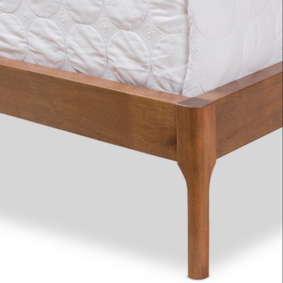 Brooklyn Mid-Century Walnut Wood Upholstered Full Bed with Tufted Headboard