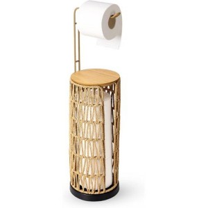 Stand-Alone Toilet Paper Dispenser with 3-Roll Capacity and Rattan Design Accents - 1 of 4
