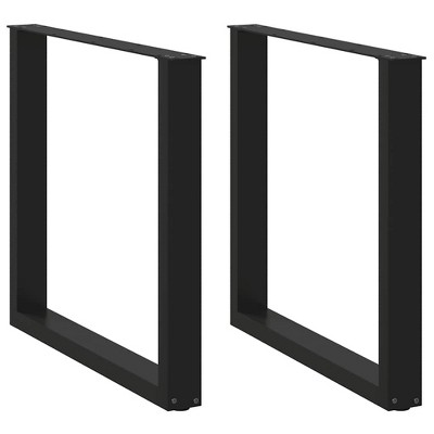 vidaXL Coffee Table Legs U-Shaped - Adjustable Black Steel, Modern Design for Home/Office, 31.5"x28.3"-28.7"