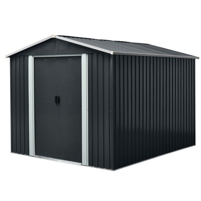 NicBex Outdoor Metal Storage Shed with Lockable Doors and Floor Base for Backyard Garden,Patio,Black