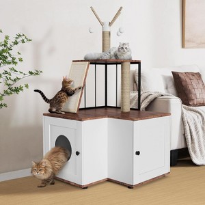 Cat Tree Litter Box Enclosure Hidden Litter Box, Large Tall Cat Tower for Indoor Cats Large Adult with Scratching Post, Hanging Balls for Pets - 1 of 4