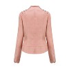 Women's Long Sleeve Leather Jacket Lapel Collar Slim Fit Biker Jacket with Beaded - 2 of 4